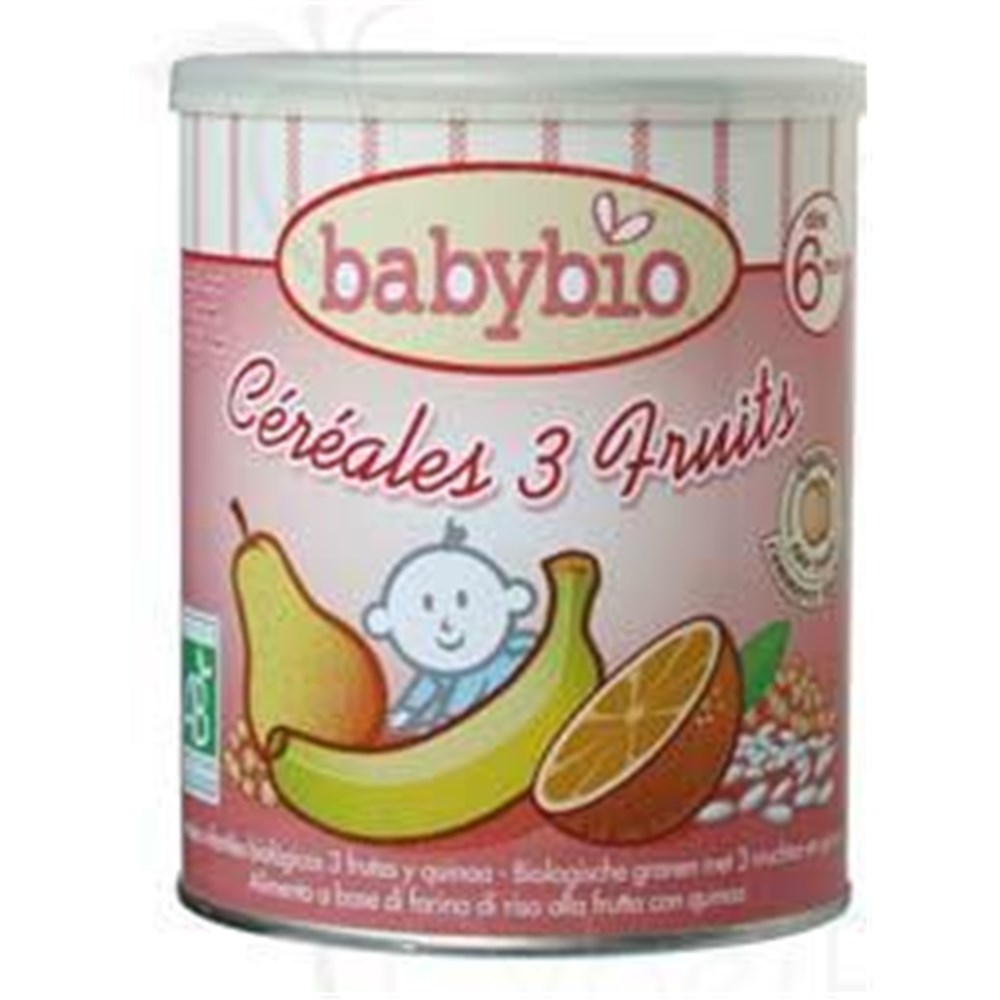 BABYBIO CÉRÉALES 3 FRUITS, Céréale infantile instantanée aux fruits