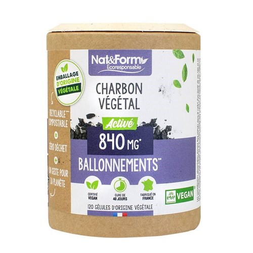 Charbon végétal activé éco-responsable 120 gélules Nat & Form