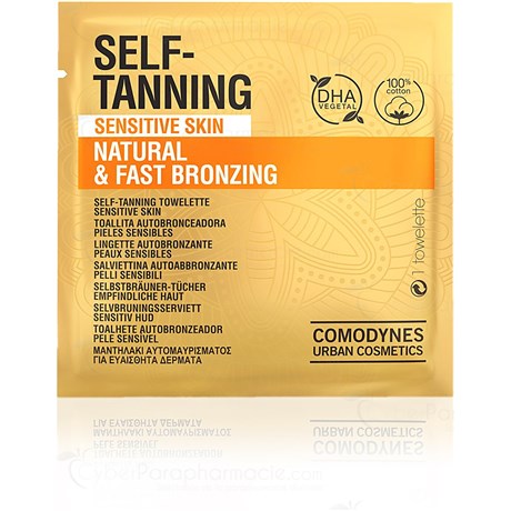 COMODYNES, self-tanning wipes, natural and uniform color, box of 8 wipes