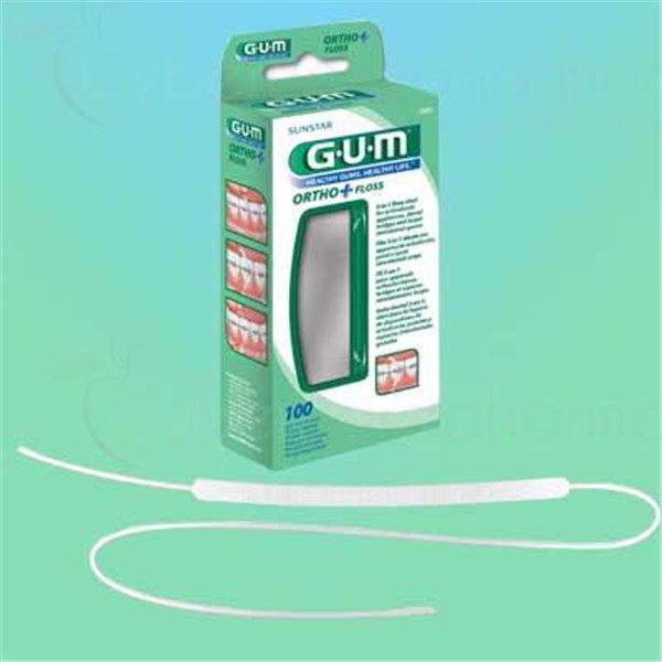 GUM ORTHO + FLOSS, Fil dentaire prédécoupé, 3 en 1 bt 100
