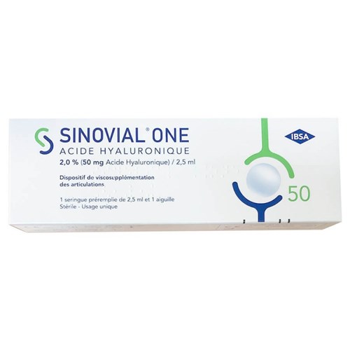 SINOVIAL ONE 2,0 % 50 MG/2,5 ML D'ACIDE HYALURONIQUE SEL SODIQUE Dispositif de viscosupplémentation des articulations. Stérile. A usage unique, bt 1