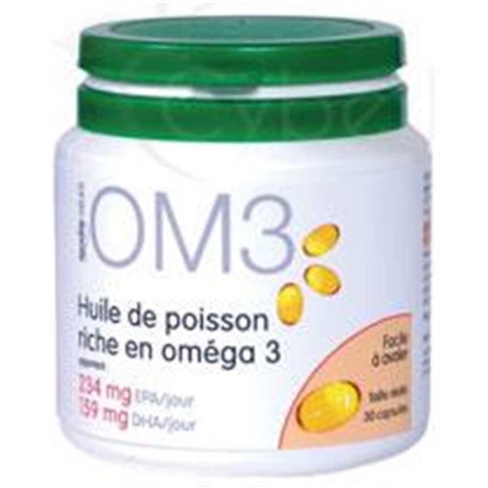 OM3 FISH OIL RICH IN OMEGA 3 Capsule dietary supplement rich in omega 3 . Pillbox 120