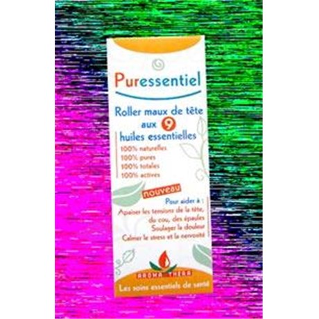 PURESSENTIEL ROLLER HEADACHES, with 9 essential oils Roll&#39;on acupresseur analgesic. - Roller 5 ml