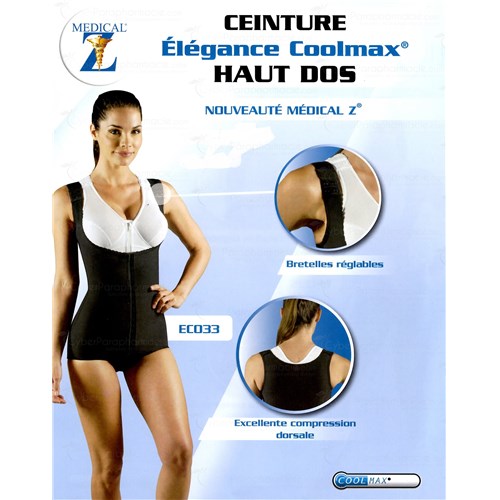 Medical Z Vêtement pour Liposuccion FEMME: Ceinture élégance Coolmax Haut Dos EC/033 Black