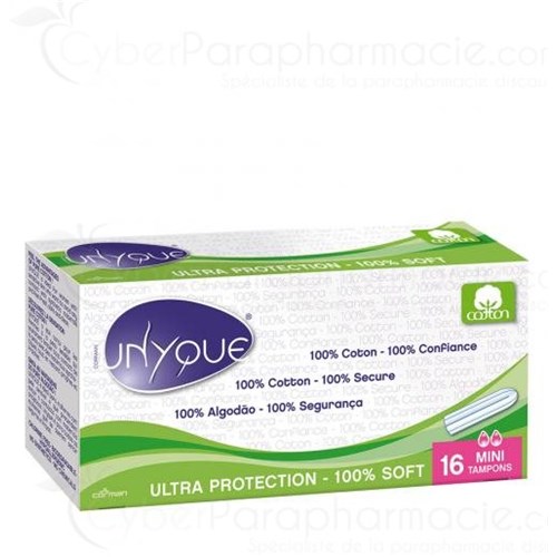 UNYQUE, tampons ultra-protection 100% coton MINI boîte 16