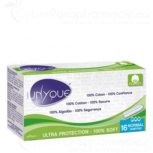 UNYQUE, tampons ultra-protection 100% coton NORMAL boîte 16