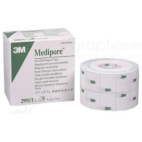 MEDIPORE, Sparadrap multiextensible, prédécoupé, non tissé, hypoallergénique. 5 m x 5 cm, rouleau (ref. 2962/P) - unité